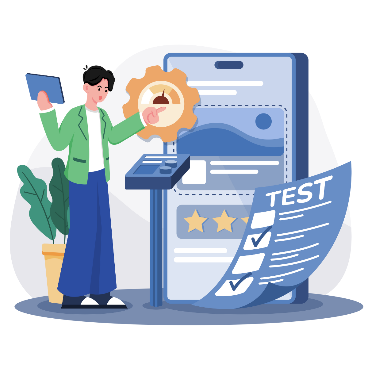 Graphic of a person performing tests.