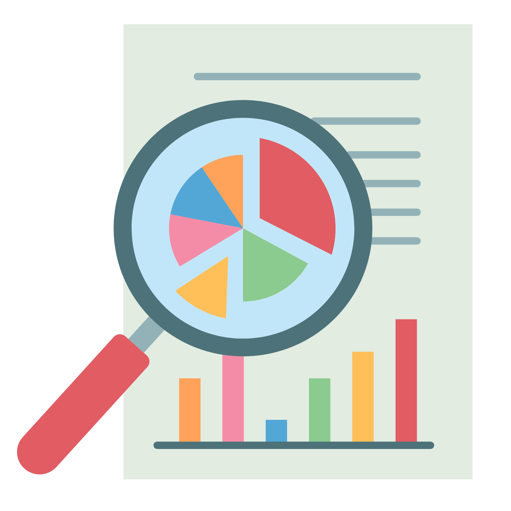 Graphic indicating the idea of closely inspecting a report.